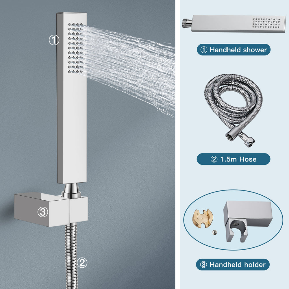 
                  
                    Midanya  Bathroom Rain Shower System Shower Faucet Set Wall Mount 10 Inch Square Rainfall Shower Head High Pressure Shower Fixture with Handheld Sprayer Rough-In Valve and Trim Included
                  
                