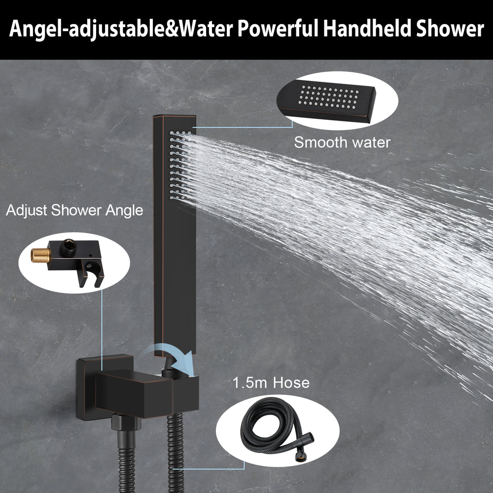 
                  
                    Midanya Rain Shower System Tub Shower Faucet Set 12 Inch Square Rainfall Shower Head with Handheld Sprayer and Waterfall Tub Spout Rough-in Valve Shower Mixer Combo
                  
                