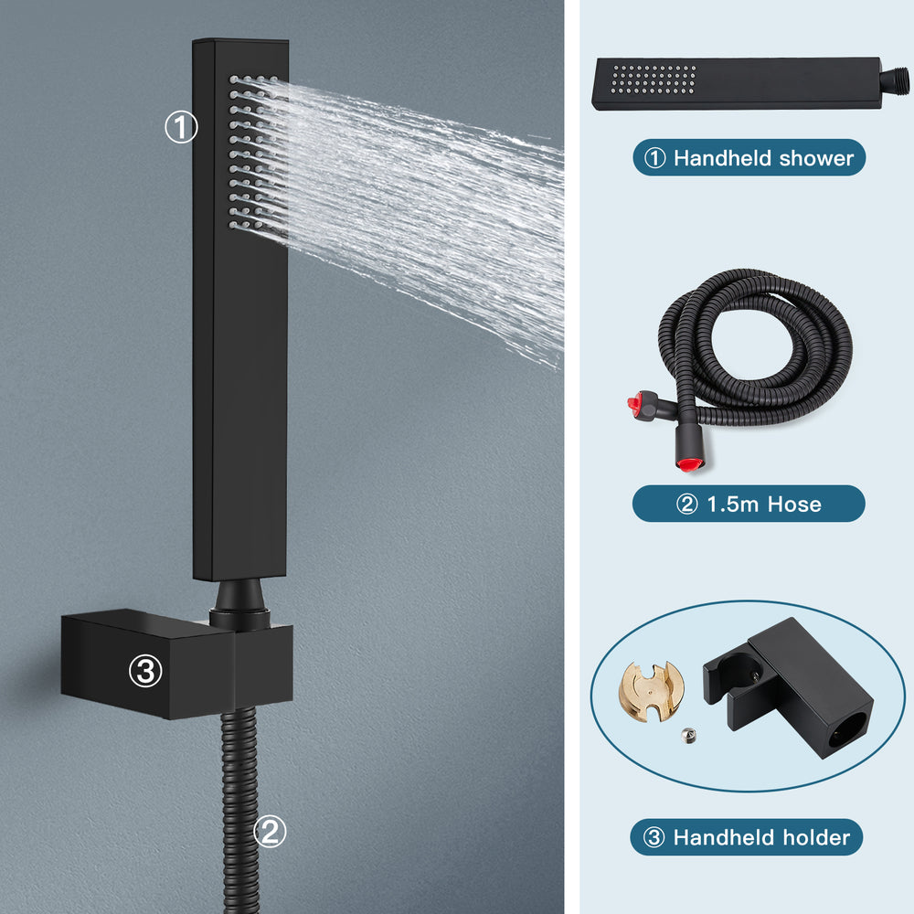 
                  
                    Midanya  Bathroom Rain Shower System Shower Faucet Set Wall Mount 10 Inch Square Rainfall Shower Head High Pressure Shower Fixture with Handheld Sprayer Rough-In Valve and Trim Included
                  
                