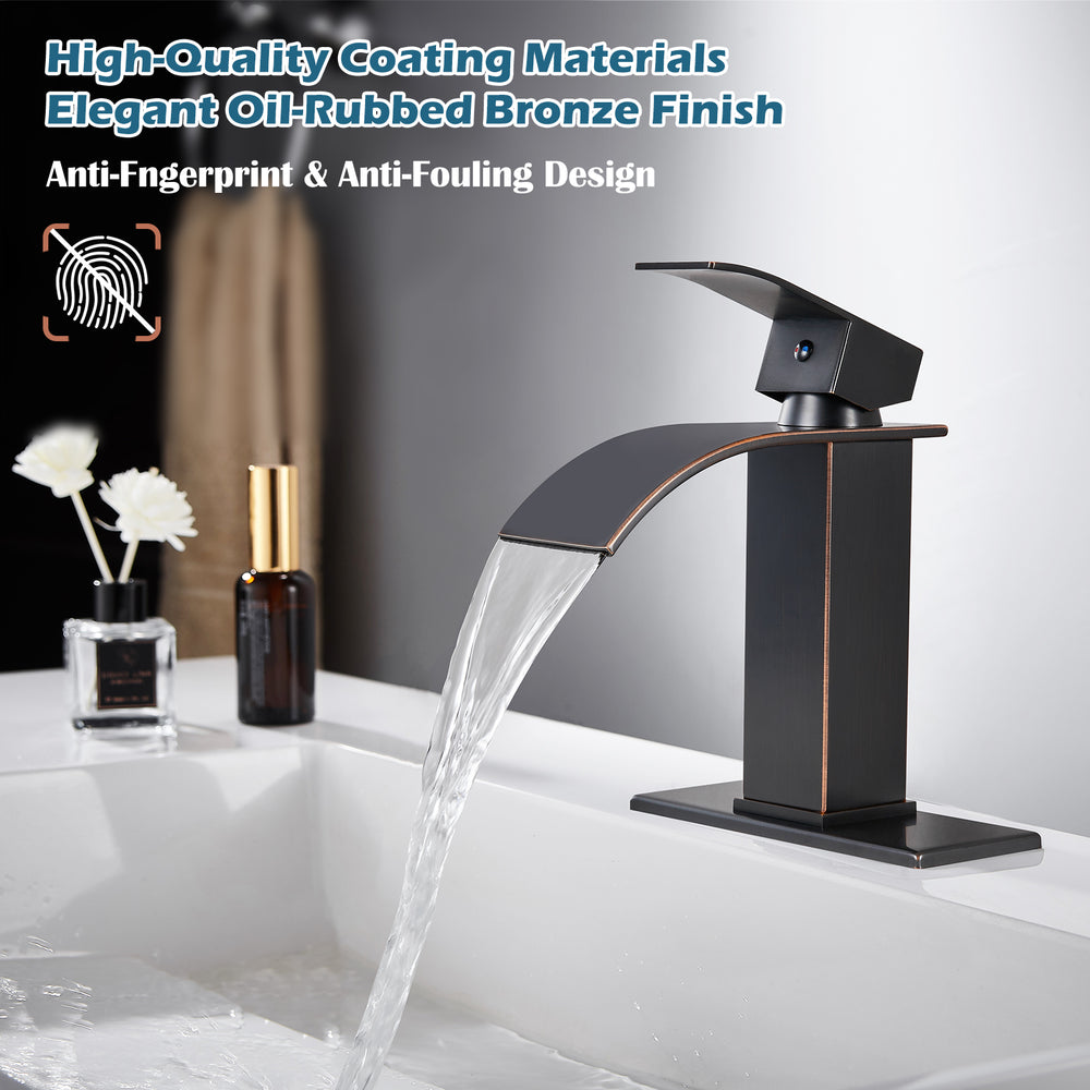 
                  
                    Midanya Bathroom Sink Faucet Waterfall Spout Single Handle 1 Hole Deck Mount Mixer Tap Lavatory Vanity Sink Faucet Commercial with Deck Plate and Pop Up Drain
                  
                