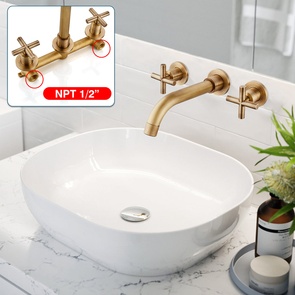 
                  
                    Midanya Bathroom Sink Faucet Wall Mounted Dual Cross Handles 3 Holes Widespread Vanity Sink Mixer Tap Lavatory Brass Basin Mixing Faucets with Rough in Valve Included Swivel Spout
                  
                