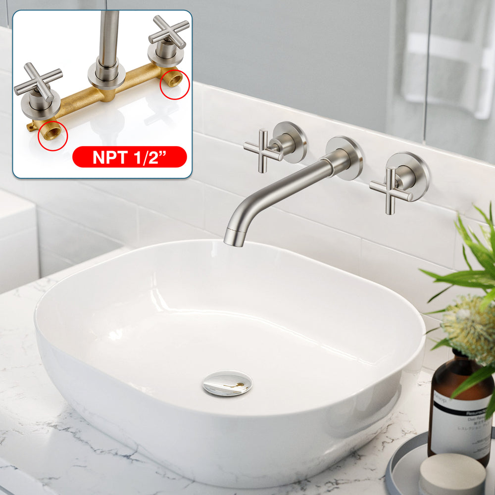 
                  
                    Midanya Bathroom Sink Faucet Wall Mounted Dual Cross Handles 3 Holes Widespread Vanity Sink Mixer Tap Lavatory Brass Basin Mixing Faucets with Rough in Valve Included Swivel Spout
                  
                