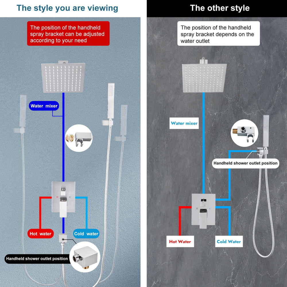 
                  
                    Midanya  Rain Shower System Wall Mount Shower Faucet Set 8 Inch Square High Pressure Showerhead with Hand Sprayer Rough-In Valve Body and Trim Included Mixer Shower Combo Set Bathroom
                  
                