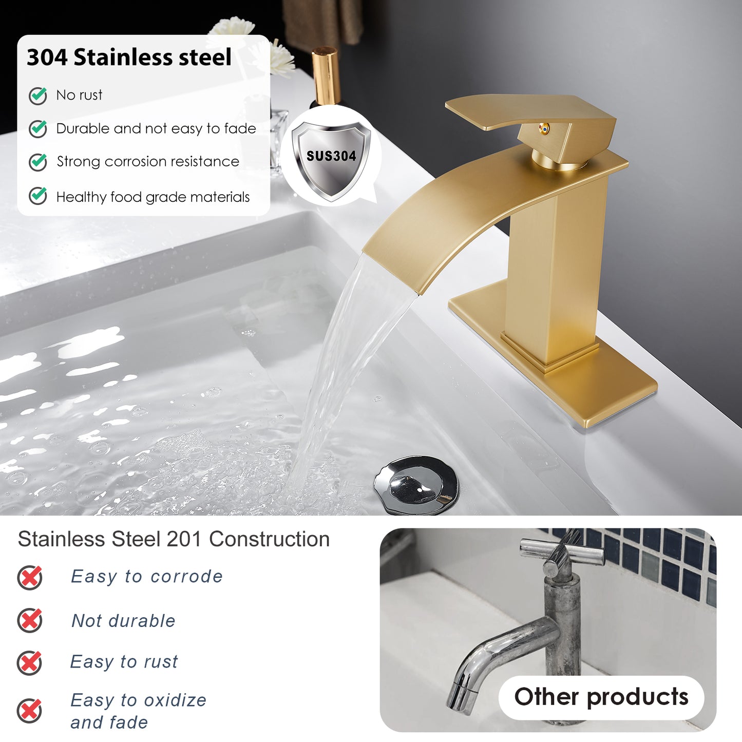 
                  
                    Midanya Bathroom Sink Faucet Waterfall Spout Single Handle 1 Hole Deck Mount Mixer Tap Lavatory Vanity Sink Faucet Commercial with Deck Plate and Pop Up Drain
                  
                