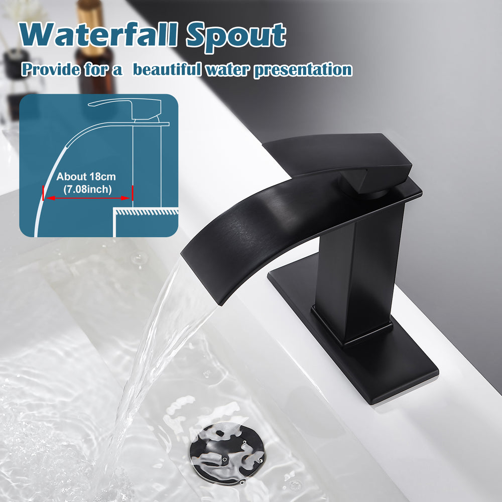 
                  
                    Midanya Bathroom Sink Faucet Waterfall Spout Single Handle 1 Hole Deck Mount Mixer Tap Lavatory Vanity Sink Faucet Commercial with Deck Plate and Pop Up Drain
                  
                