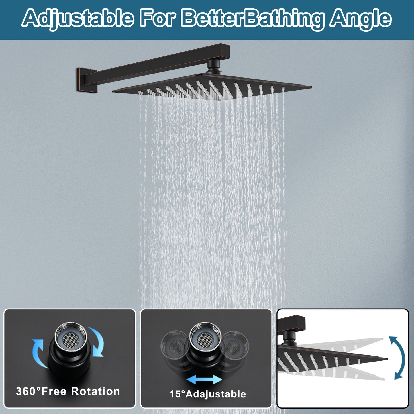 
                  
                    Midanya 10 inch Rainfall Shower Head Square Stainless Steel Rain Showerhead High Pressure Waterfall Crackproof Coverage with Silicone Nozzle 1/16" Ultra Thin Design Swivel Connector
                  
                