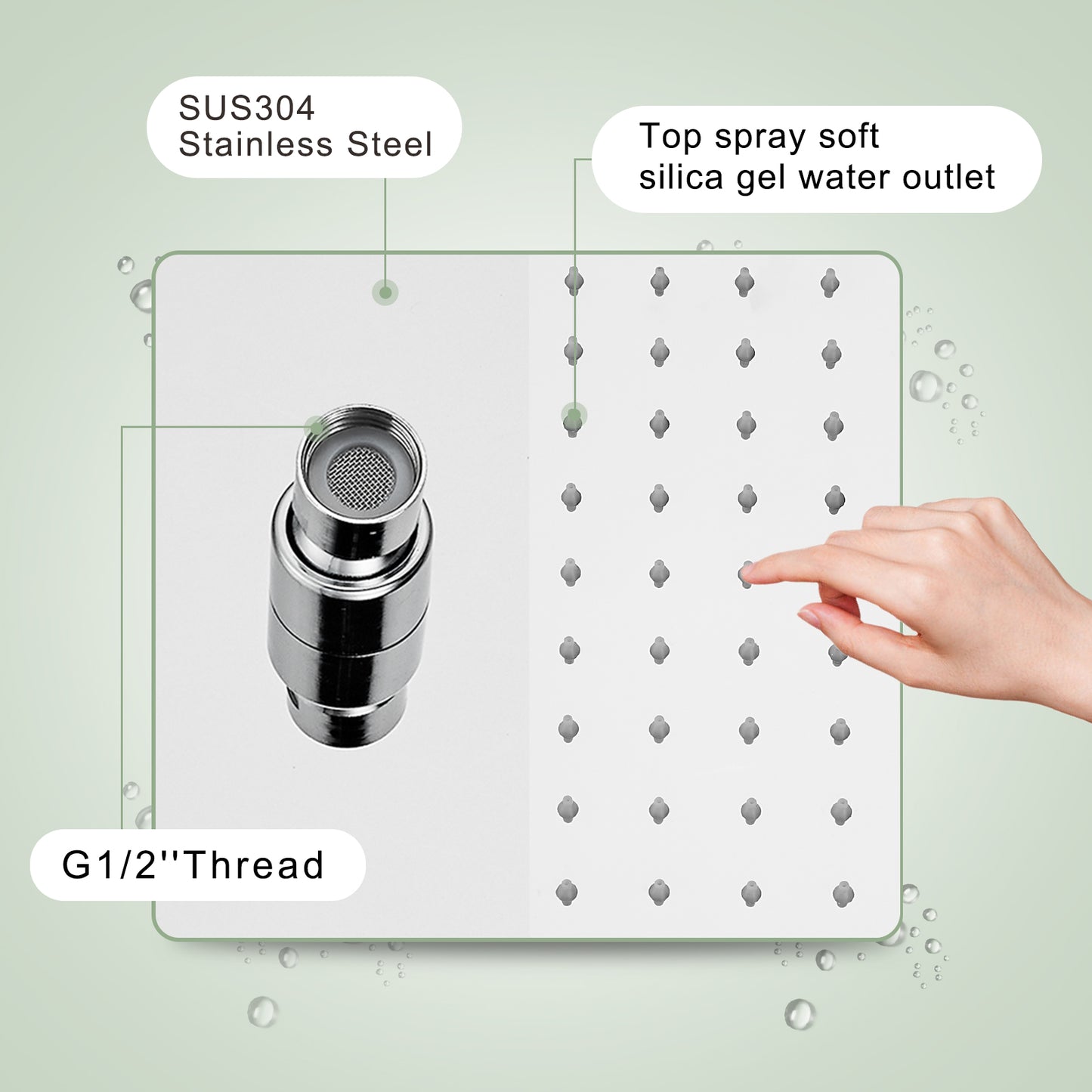 
                  
                    Midanya 10 inch Rainfall Shower Head Square Stainless Steel Rain Showerhead High Pressure Waterfall Crackproof Coverage with Silicone Nozzle 1/16" Ultra Thin Design Swivel Connector
                  
                