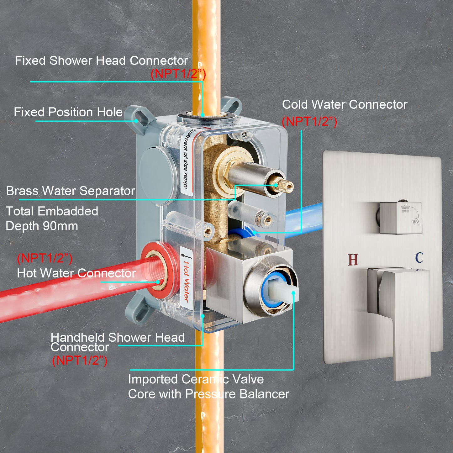 
                  
                    Midanya  Rain Shower System Wall Mount Shower Faucet Set 8 Inch Square High Pressure Showerhead with Hand Sprayer Rough-In Valve Body and Trim Included Mixer Shower Combo Set Bathroom
                  
                