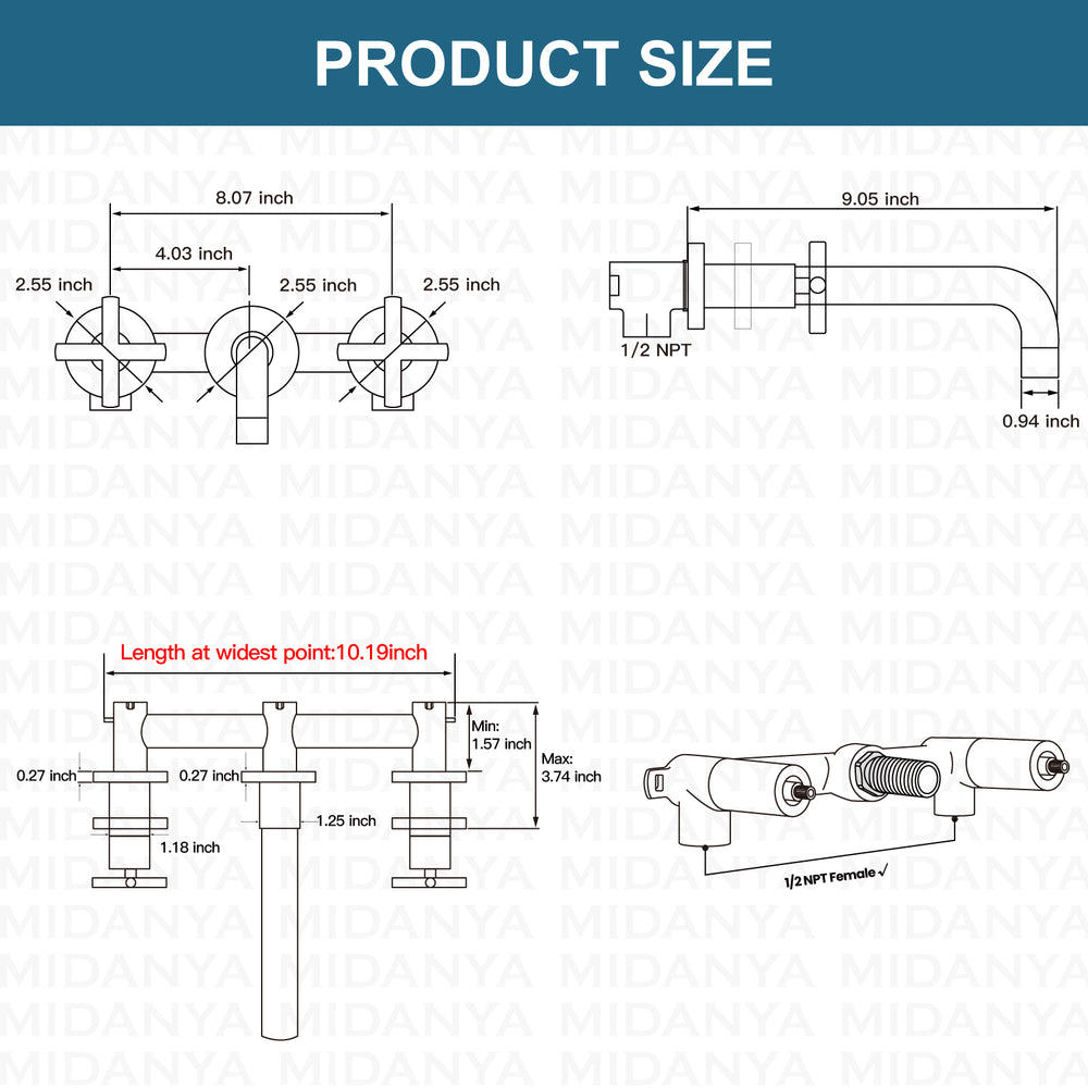 
                  
                    Midanya Bathroom Sink Faucet Wall Mounted Dual Cross Handles 3 Holes Widespread Vanity Sink Mixer Tap Lavatory Brass Basin Mixing Faucets with Rough in Valve Included Swivel Spout
                  
                