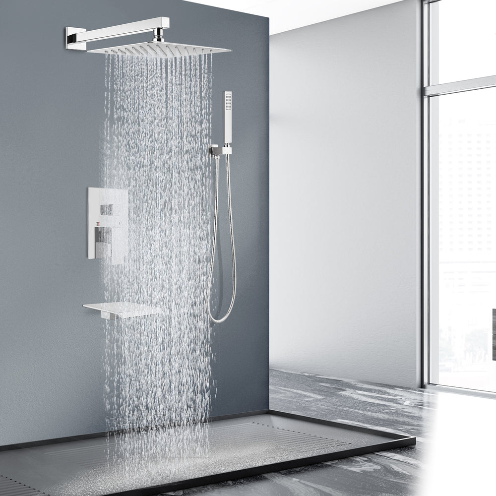 
                  
                    Midanya Rain Shower System Tub Shower Faucet Set 12 Inch Square Rainfall Shower Head with Handheld Sprayer and Waterfall Tub Spout Rough-in Valve Shower Mixer Combo
                  
                