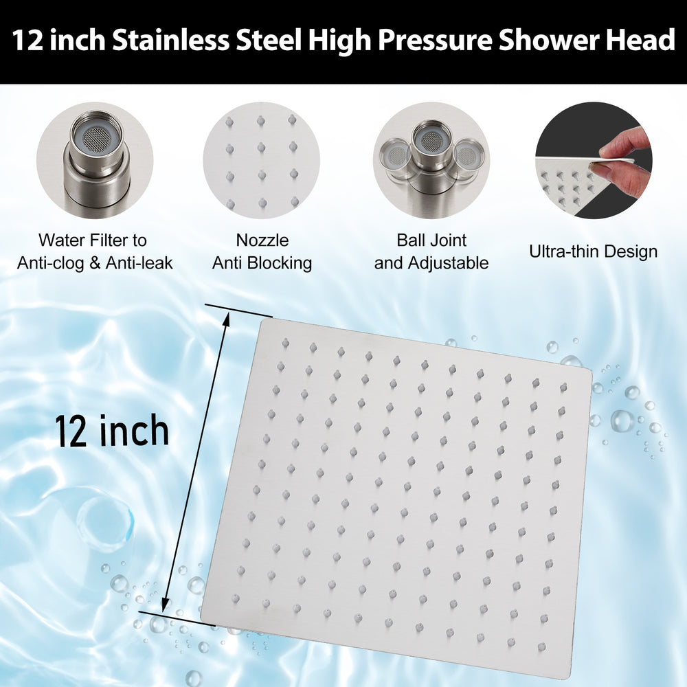 
                  
                    Midanya Rain Shower System Tub Shower Faucet Set 12 Inch Square Rainfall Shower Head with Handheld Sprayer and Waterfall Tub Spout Rough-in Valve Shower Mixer Combo
                  
                