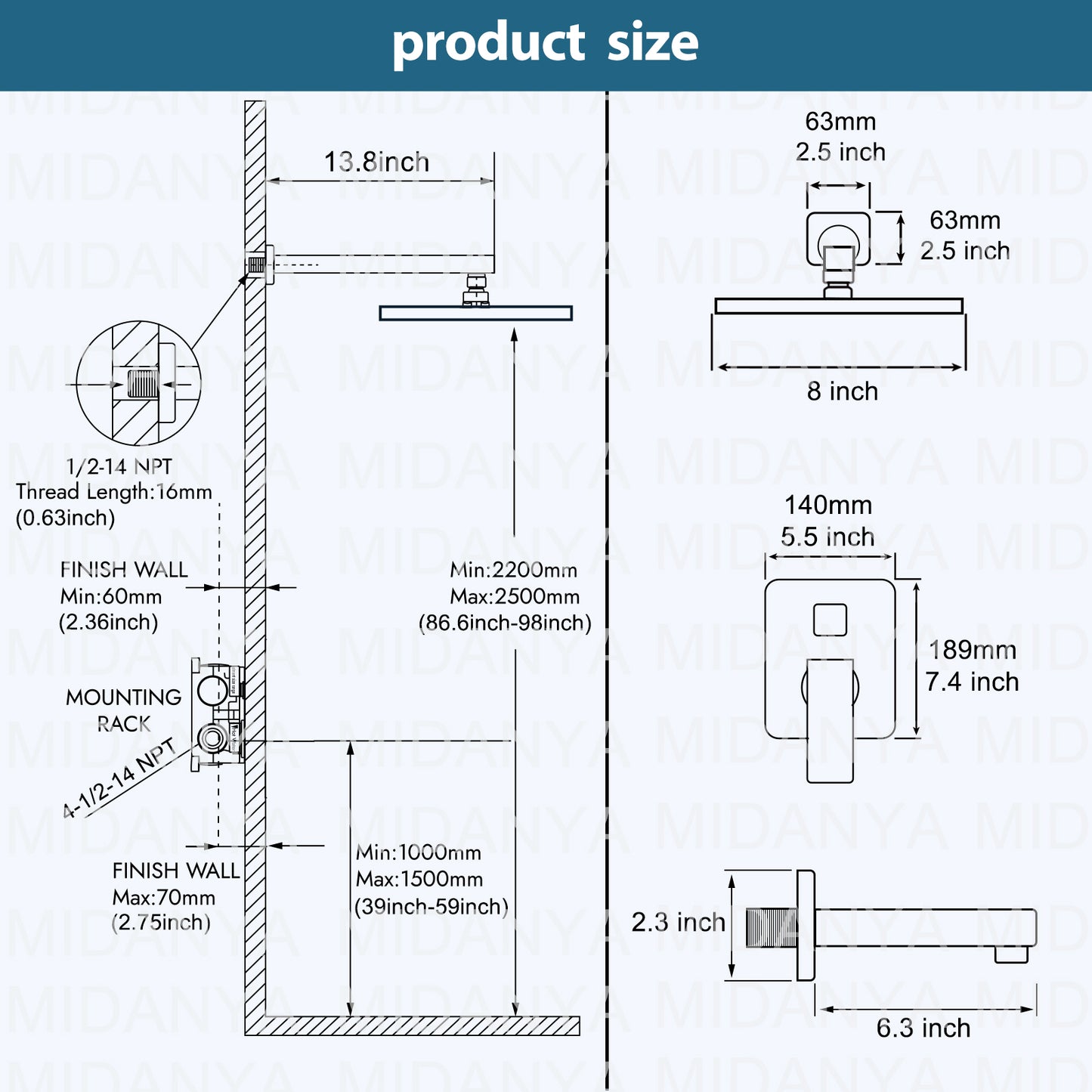 
                  
                    Tub and Shower Faucet Set Bathroom Rain Shower System with Tub Faucet Spout Wall Mounted 8 inch High Pressure Rain Shower Head Shower Trim Kit with Rough-in Mixer Valve
                  
                