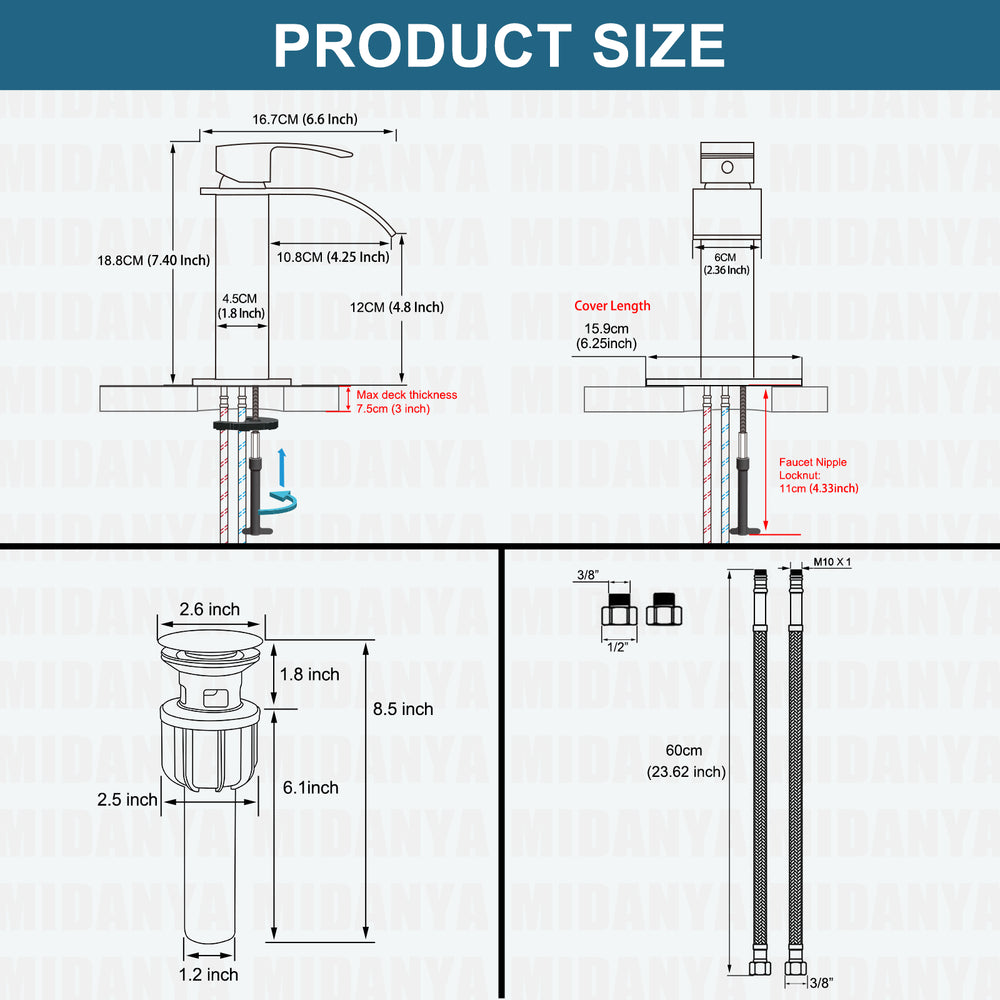 
                  
                    Midanya Bathroom Sink Faucet Waterfall Spout Single Handle 1 Hole Deck Mount Mixer Tap Lavatory Vanity Sink Faucet Commercial with Deck Plate and Pop Up Drain
                  
                