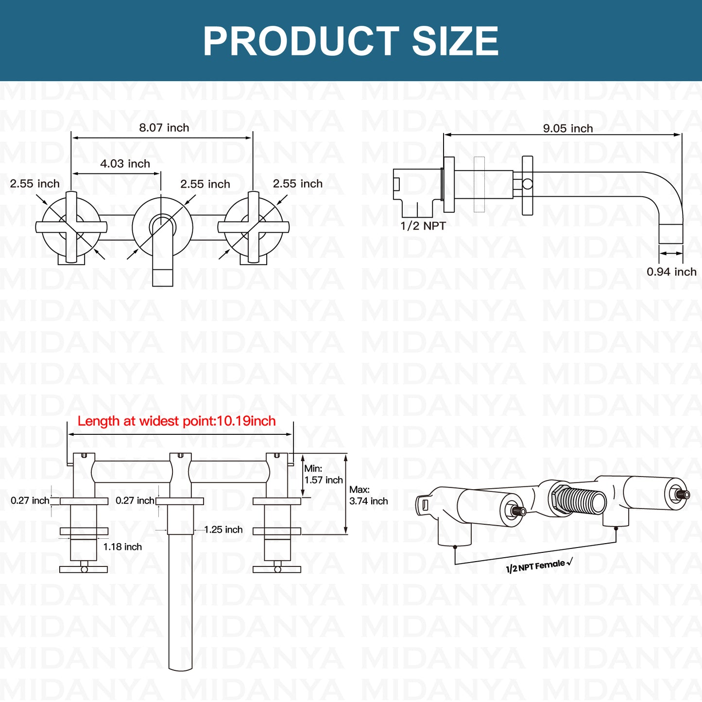 
                  
                    Midanya Bathroom Sink Faucet Wall Mounted Dual Cross Handles 3 Holes Widespread Vanity Sink Mixer Tap Lavatory Brass Basin Mixing Faucets with Rough in Valve Included Swivel Spout
                  
                