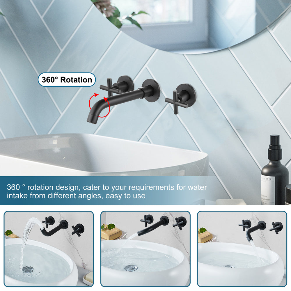 
                  
                    Midanya Bathroom Sink Faucet Wall Mounted Dual Cross Handles 3 Holes Widespread Vanity Sink Mixer Tap Lavatory Brass Basin Mixing Faucets with Rough in Valve Included Swivel Spout
                  
                