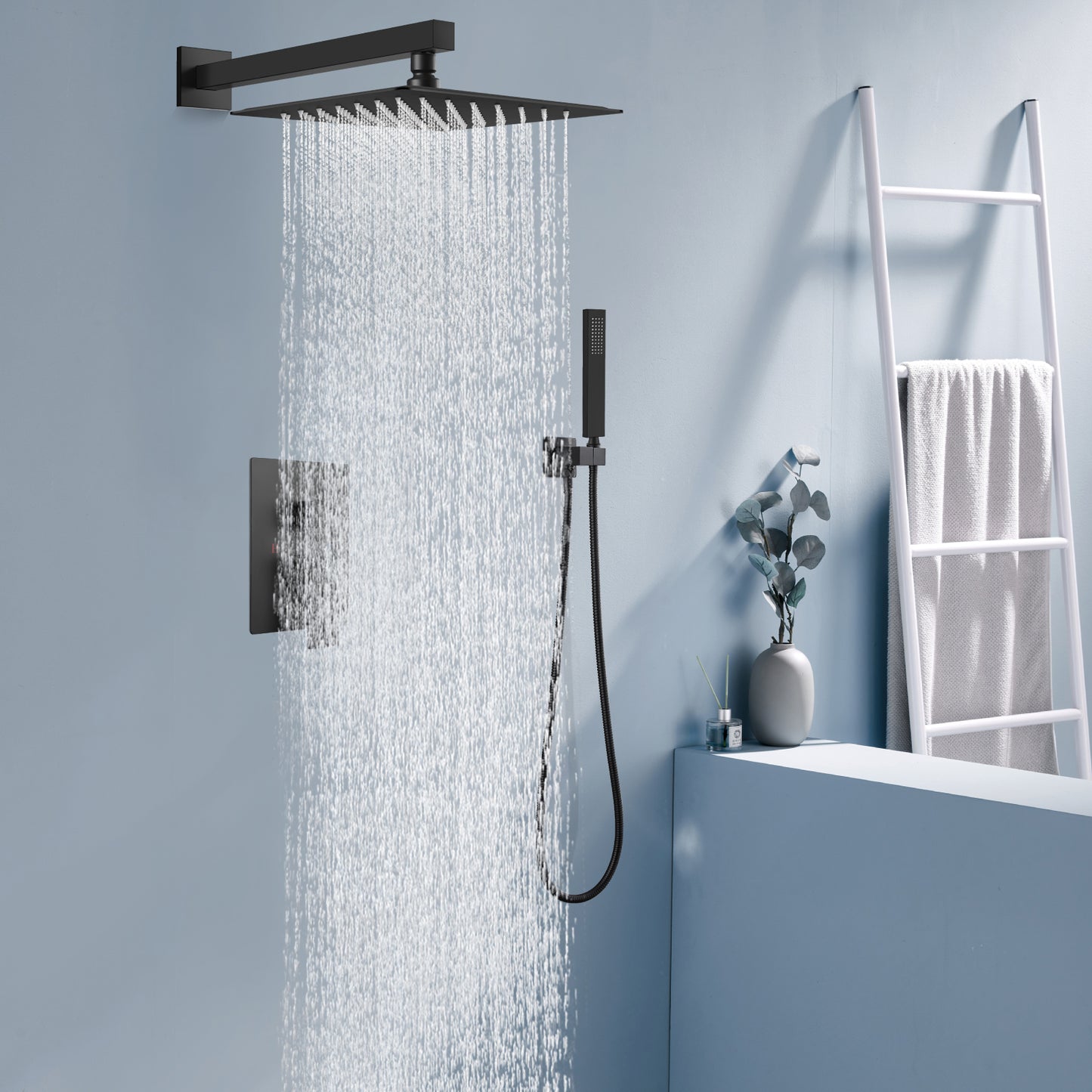 Wall Mounted Oil Rubbed Rain Shower Head 2-Way Mixing Valve Hand Shower Tap  Set