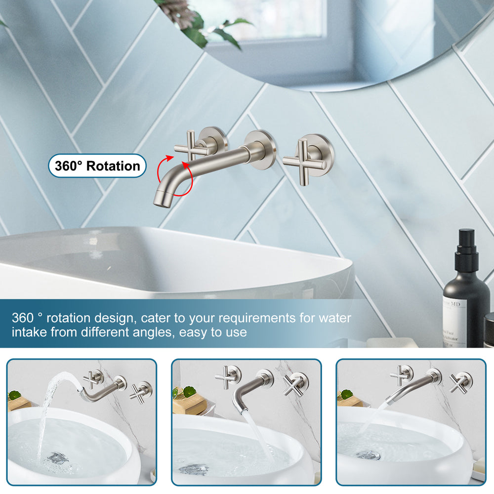 
                  
                    Midanya Bathroom Sink Faucet Wall Mounted Dual Cross Handles 3 Holes Widespread Vanity Sink Mixer Tap Lavatory Brass Basin Mixing Faucets with Rough in Valve Included Swivel Spout
                  
                