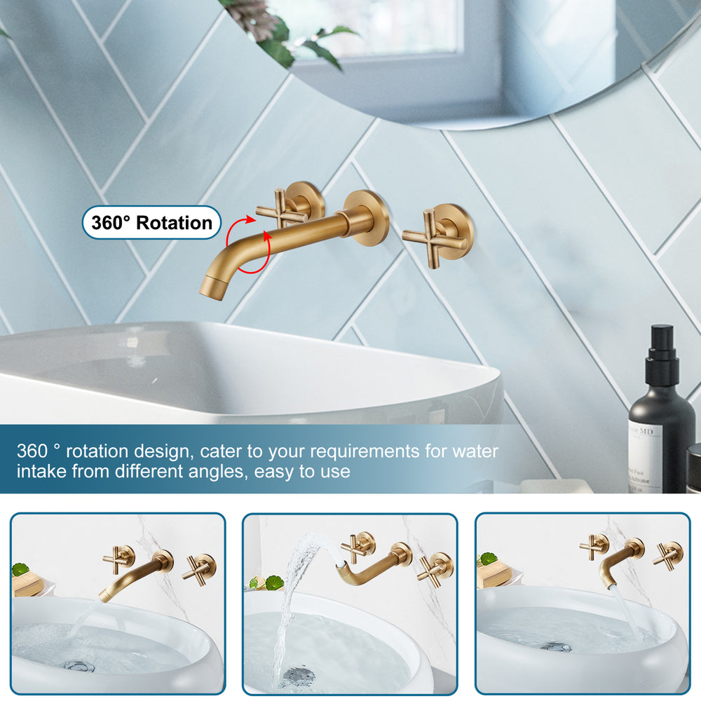 
                  
                    Midanya Bathroom Sink Faucet Wall Mounted Dual Cross Handles 3 Holes Widespread Vanity Sink Mixer Tap Lavatory Brass Basin Mixing Faucets with Rough in Valve Included Swivel Spout
                  
                