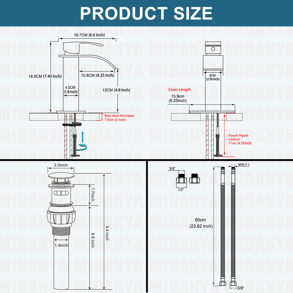 
                  
                    Midanya Bathroom Sink Faucet Waterfall Spout Single Handle 1 Hole Deck Mount Mixer Tap Lavatory Vanity Sink Faucet Commercial with Deck Plate and Pop Up Drain
                  
                