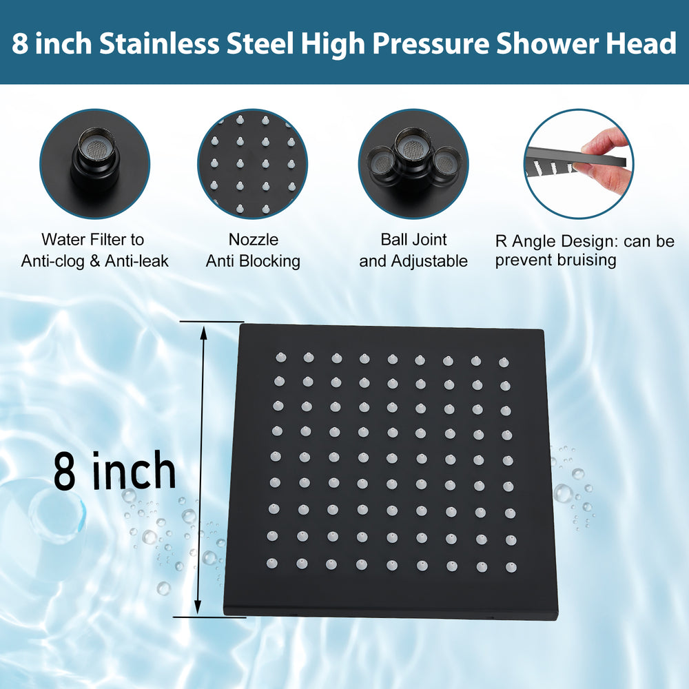 
                  
                    Tub and Shower Faucet Set Bathroom Rain Shower System with Tub Faucet Spout Wall Mounted 8 inch High Pressure Rain Shower Head Shower Trim Kit with Rough-in Mixer Valve
                  
                