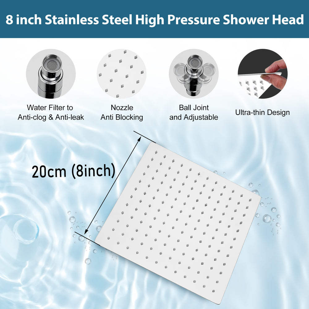 
                  
                    Midanya  Rain Shower System Wall Mount Shower Faucet Set 8 Inch Square High Pressure Showerhead with Hand Sprayer Rough-In Valve Body and Trim Included Mixer Shower Combo Set Bathroom
                  
                