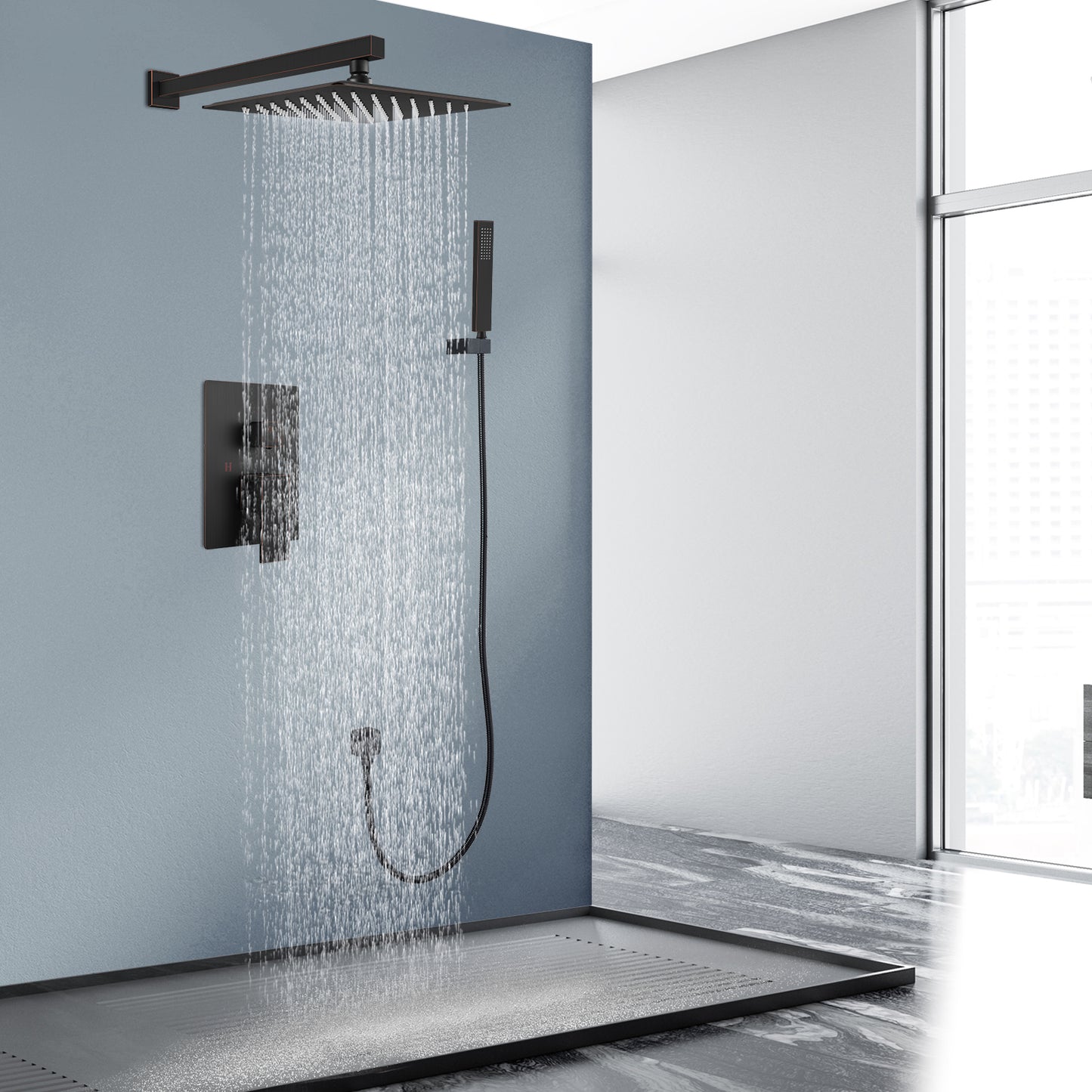 
                  
                    Midanya  Bathroom Rain Shower System Shower Faucet Set Wall Mount 10 Inch Square Rainfall Shower Head High Pressure Shower Fixture with Handheld Sprayer Rough-In Valve and Trim Included
                  
                