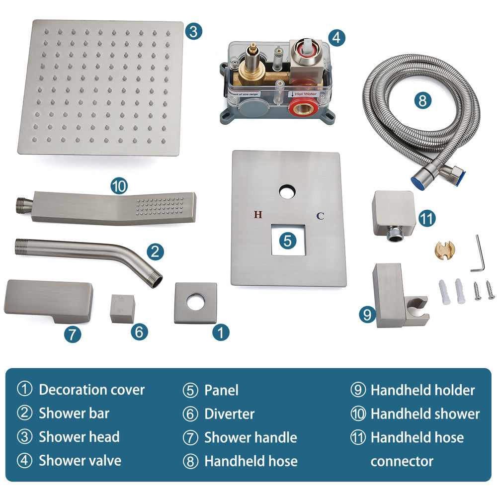 
                  
                    Midanya  Rain Shower System Wall Mount Shower Faucet Set 8 Inch Square High Pressure Showerhead with Hand Sprayer Rough-In Valve Body and Trim Included Mixer Shower Combo Set Bathroom
                  
                