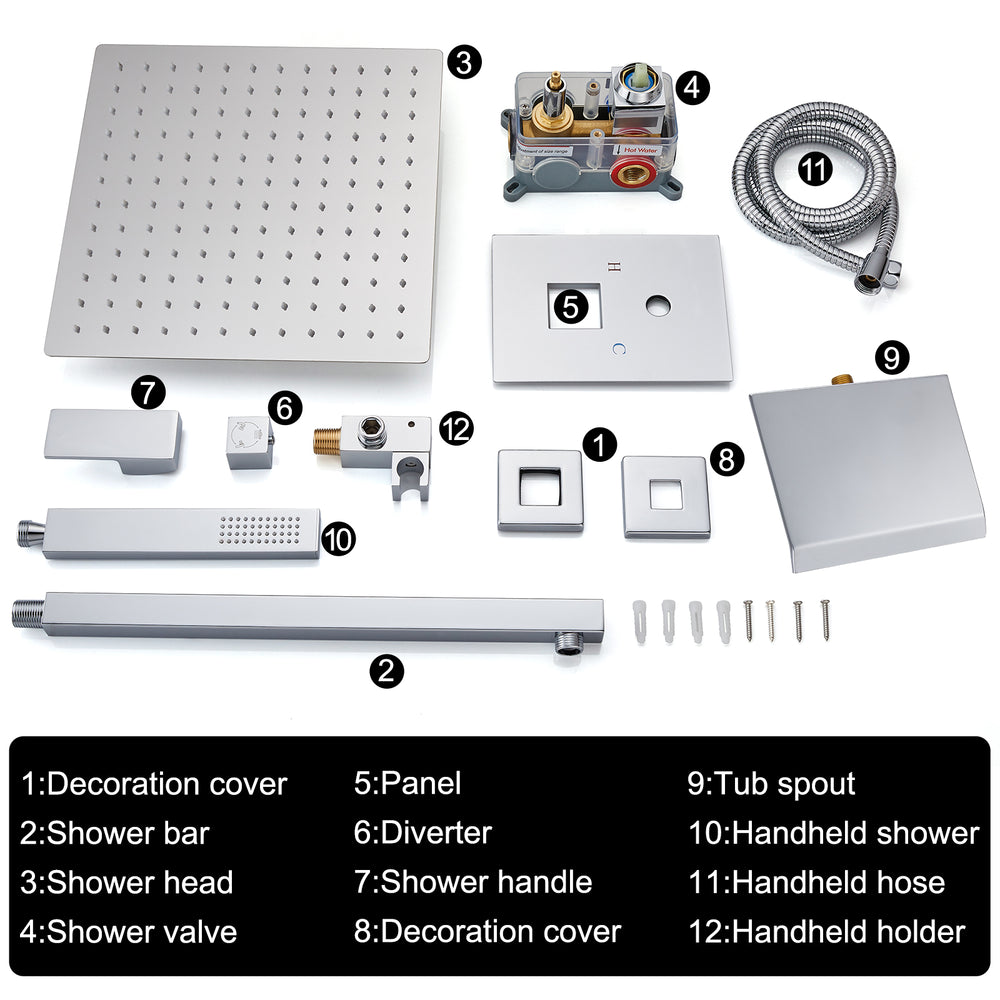 
                  
                    Midanya Rain Shower System Tub Shower Faucet Set 12 Inch Square Rainfall Shower Head with Handheld Sprayer and Waterfall Tub Spout Rough-in Valve Shower Mixer Combo
                  
                