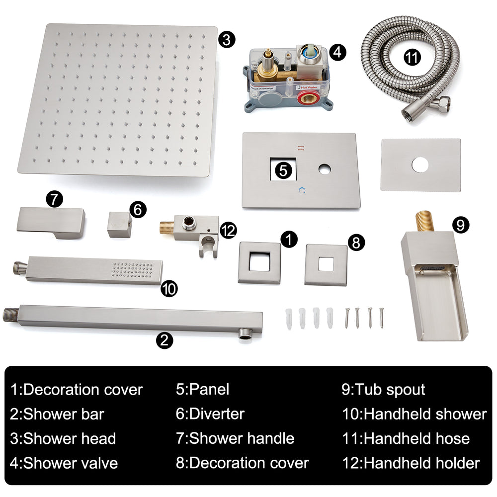 
                  
                    Midanya Bathroom Shower System 12 Inch Rainfall Shower Head with Handheld Spary Wall Mount Tub Spout Combo Set Rough-in Valve 3 Function Mixer Shower Faucet Luxury
                  
                