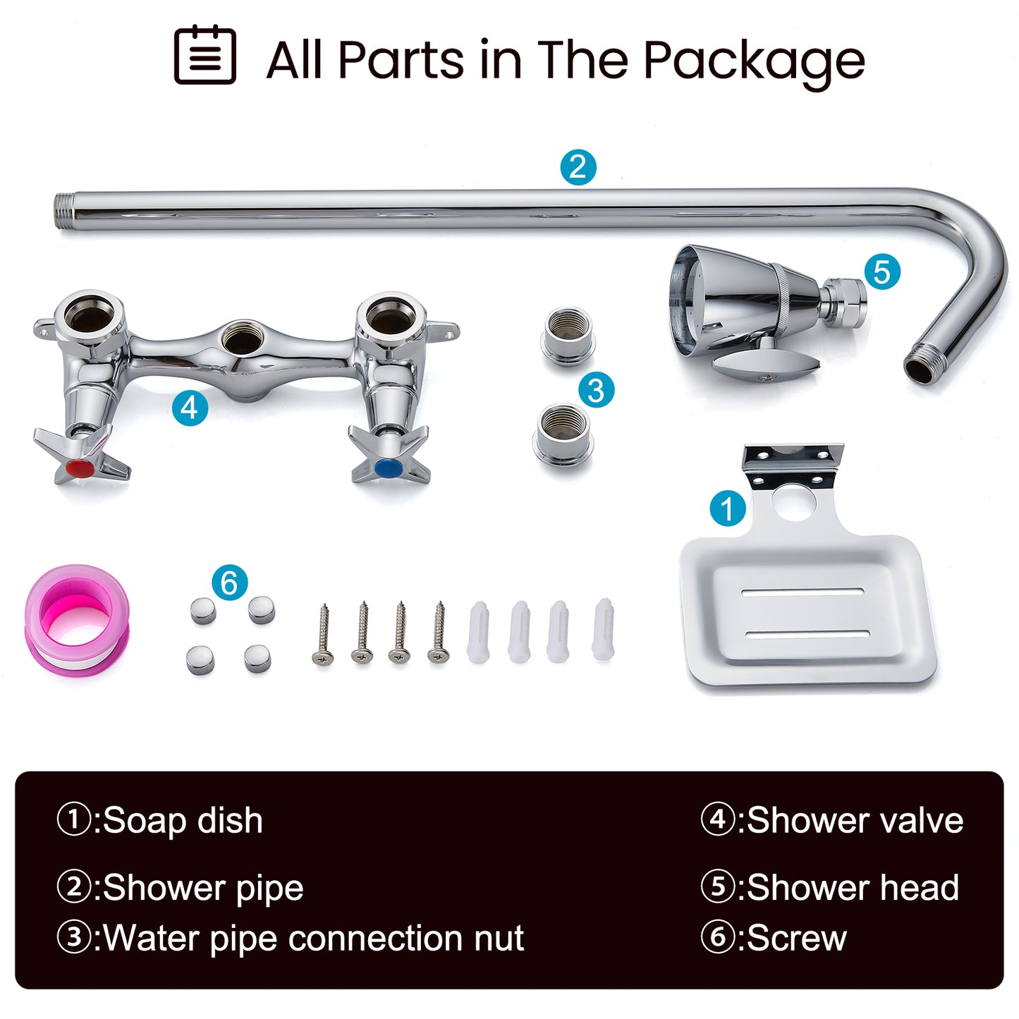 Wall-mounted complete shower system with soap dish (not including