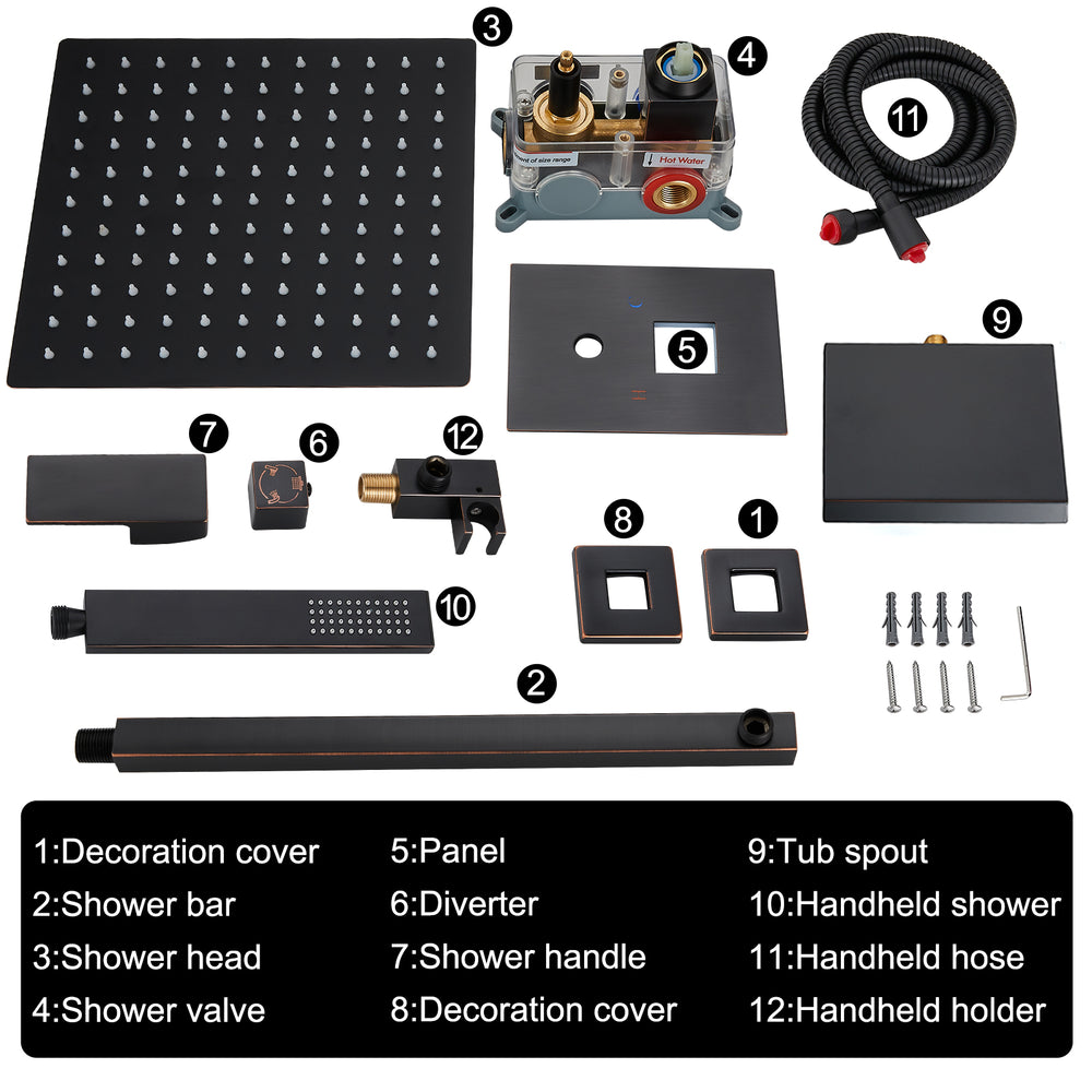 
                  
                    Midanya Rain Shower System Tub Shower Faucet Set 12 Inch Square Rainfall Shower Head with Handheld Sprayer and Waterfall Tub Spout Rough-in Valve Shower Mixer Combo
                  
                