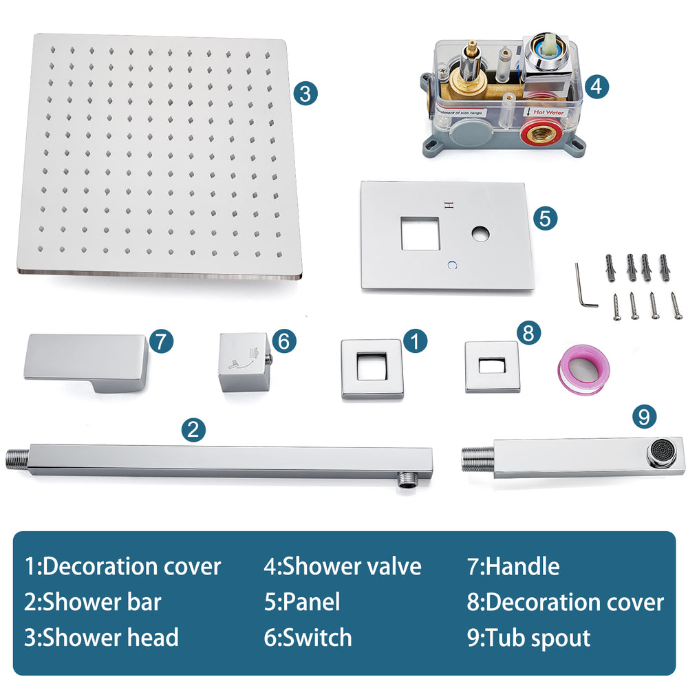 
                  
                    Tub and Shower Faucet Set Bathroom Rain Shower System with Tub Faucet Spout Wall Mounted 8 inch High Pressure Rain Shower Head Shower Trim Kit with Rough-in Mixer Valve
                  
                