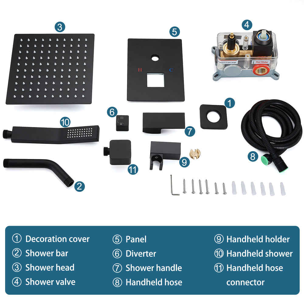 
                  
                    Midanya  Rain Shower System Wall Mount Shower Faucet Set 8 Inch Square High Pressure Showerhead with Hand Sprayer Rough-In Valve Body and Trim Included Mixer Shower Combo Set Bathroom
                  
                